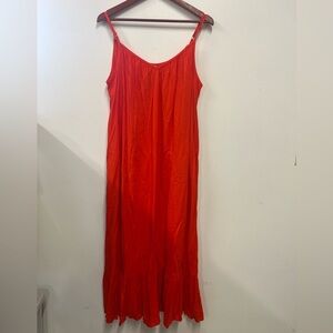 Ava Viv Red/Orange Maxi Dress spaghetti strap Tassle bowtie ruffle plus size 1X